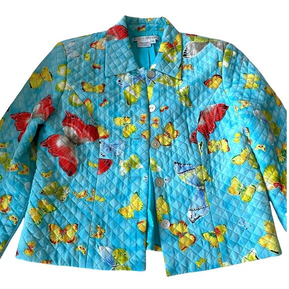 Maggy London Quilted Butterfly Jacket Silk Lined Aqua Button Vintage 1990s 4 EUC - Picture 10 of 14